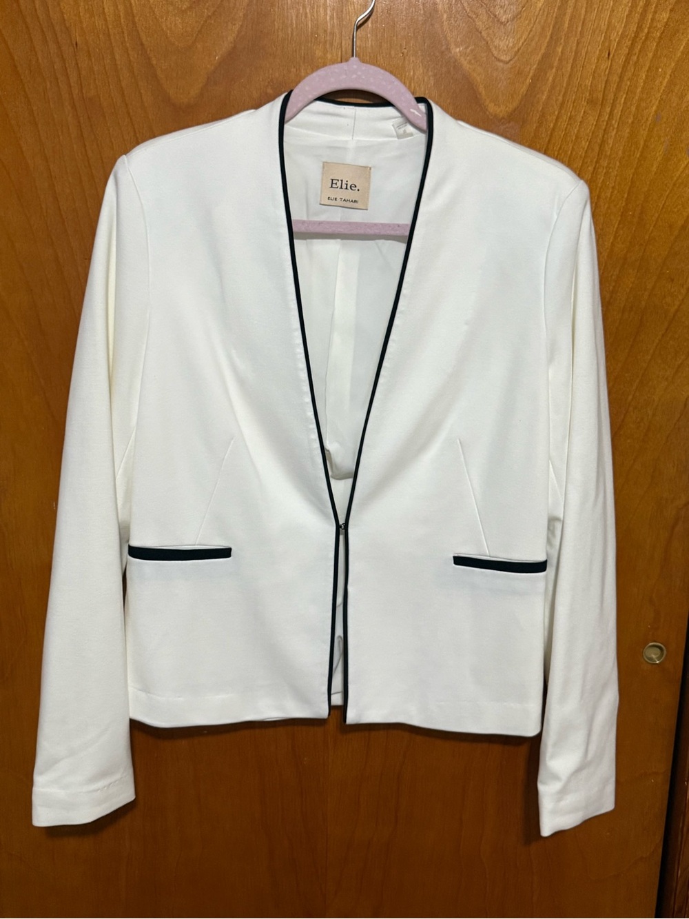 Elie Tahari White Blazer with Black Piping